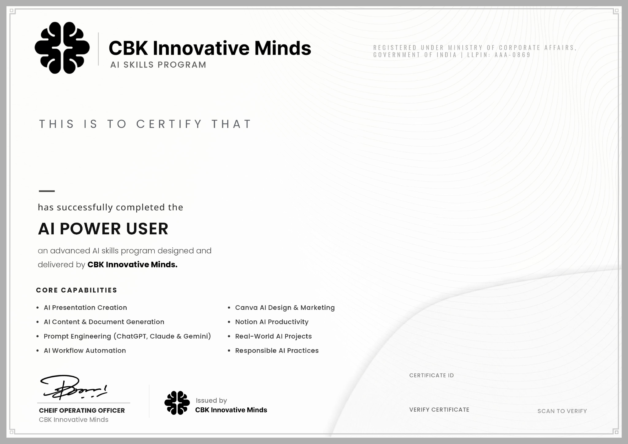 CBK Minds Certificate of Achievement